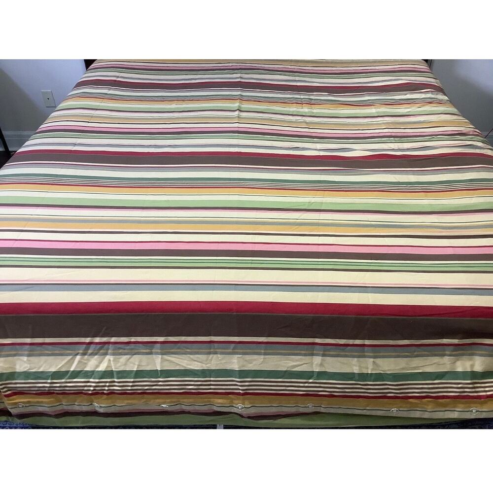 Pottery Barn 2009 Duncan Stripe Queen Aize Duvet Cover Gold Maroon Brown Strip